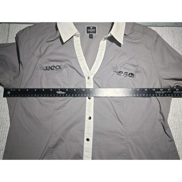 Express Essential Shirt Grey White Trim Silver Chain Accents Button-up Blouse XL - Picture 8 of 11